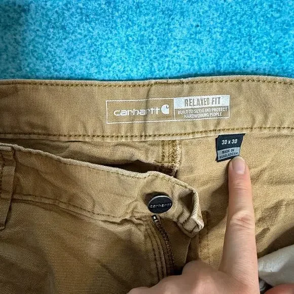 Carhartt Mens 30x30 Tan Double Knee Work Pants Rugged Flex Utility Workwear - Picture 11 of 16
